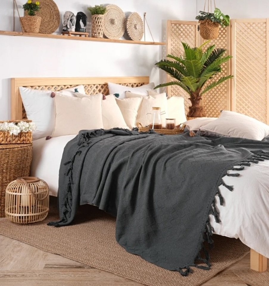 Wohndecke Wohndecke Lima aus Biobaumwolle in Dunkelgrau, Sandiik Bild 1
