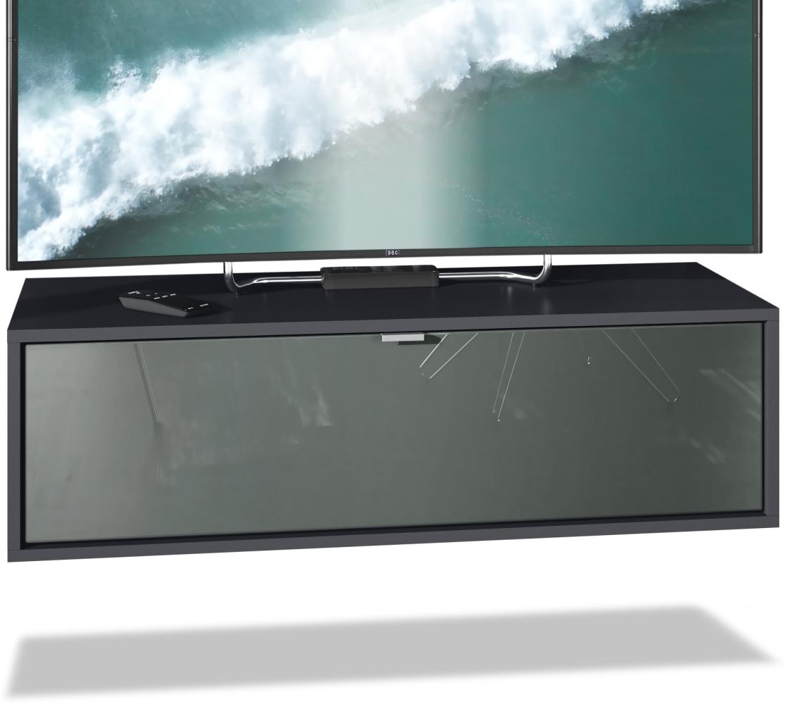TV Board Lana 100 Hängeschrank Lowboard 100 x 29 x 37 cm, Korpus in Schwarz Matt, Fronten in Grau Hochglanz Bild 1