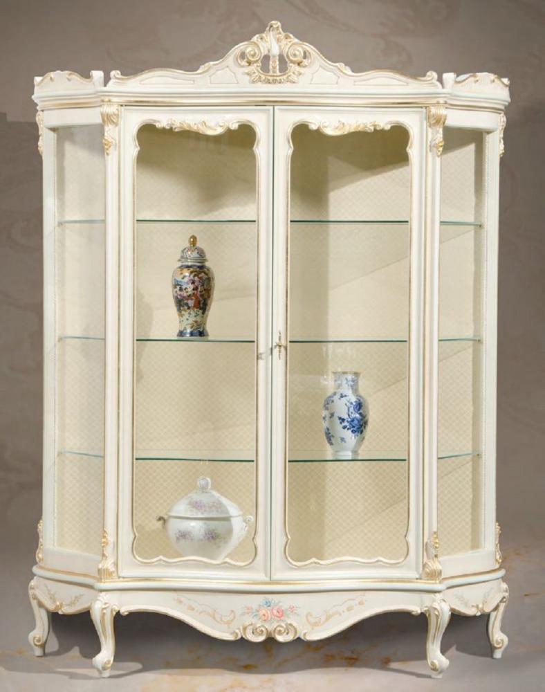 Casa Padrino Luxus Barock Vitrine Weiß / Cremefarben / Mehrfarbig / Gold - Handgefertigter Vitrinenschrank mit 2 Türen - Prunkvolle Barock Möbel - Luxus Qualität - Made in Italy Bild 1