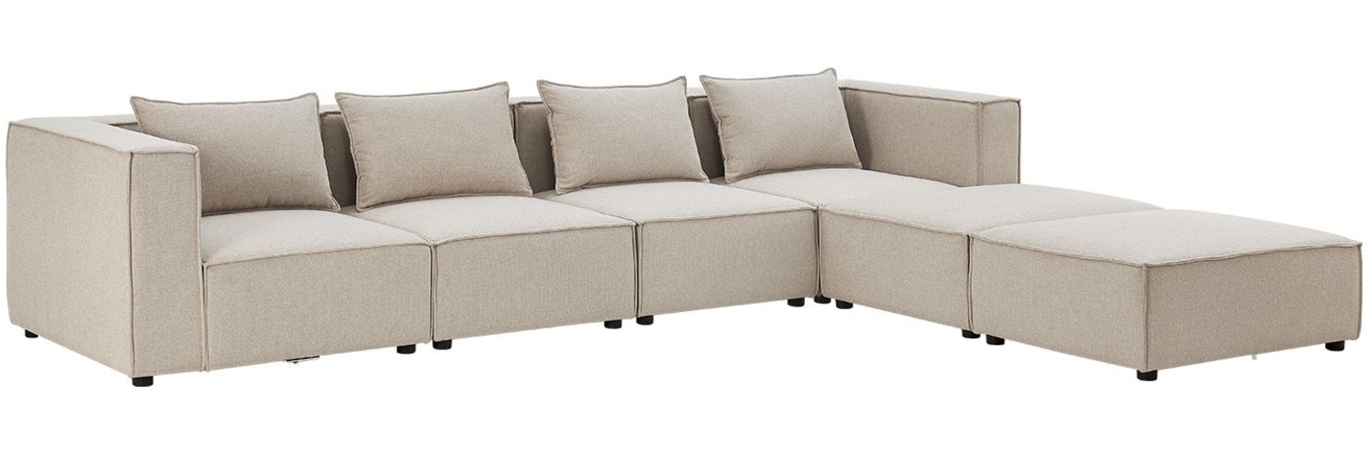 Juskys modulares Sofa Domas XXL - Couch für Wohnzimmer - 2 Ottomanen, Armlehnen & Kissen - Ecksofa Eckcouch Ecke - Wohnlandschaft Stoff Beige Bild 1