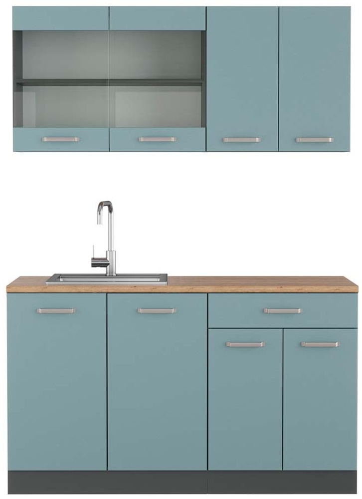 Küchenzeile R-Line Blau-Grau/Anthrazit 140 cm , AP Eiche Vicco Bild 1