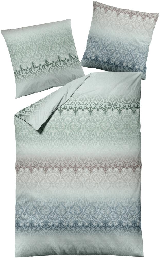 Dormisette Mako Satin Bettwäsche 155x220 Ornamente silber blau taupe 2868-40 Bild 1