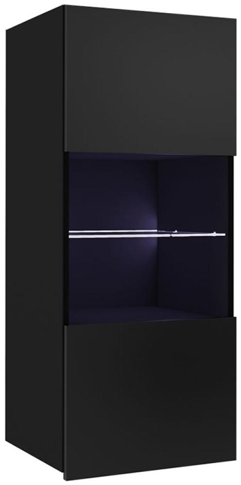 Hängevitrine Calabrini 05, mit blauer LED Beleuchtung, Farbe: Schwarz / Schwarz Hochglanz Bild 1