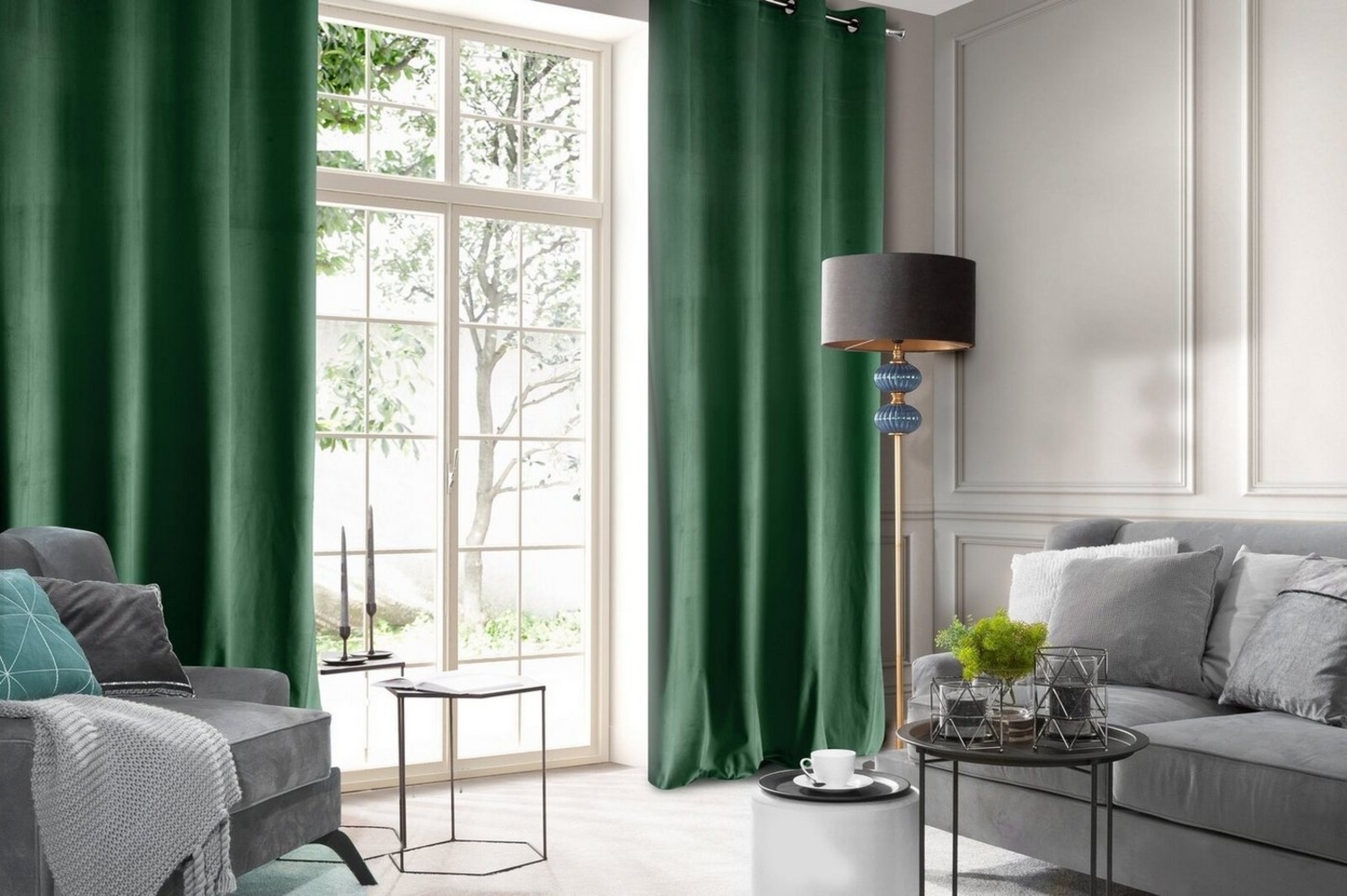 Design91 Samtvorhang, Ösen, Polyester grün, 140x250 cm Bild 1