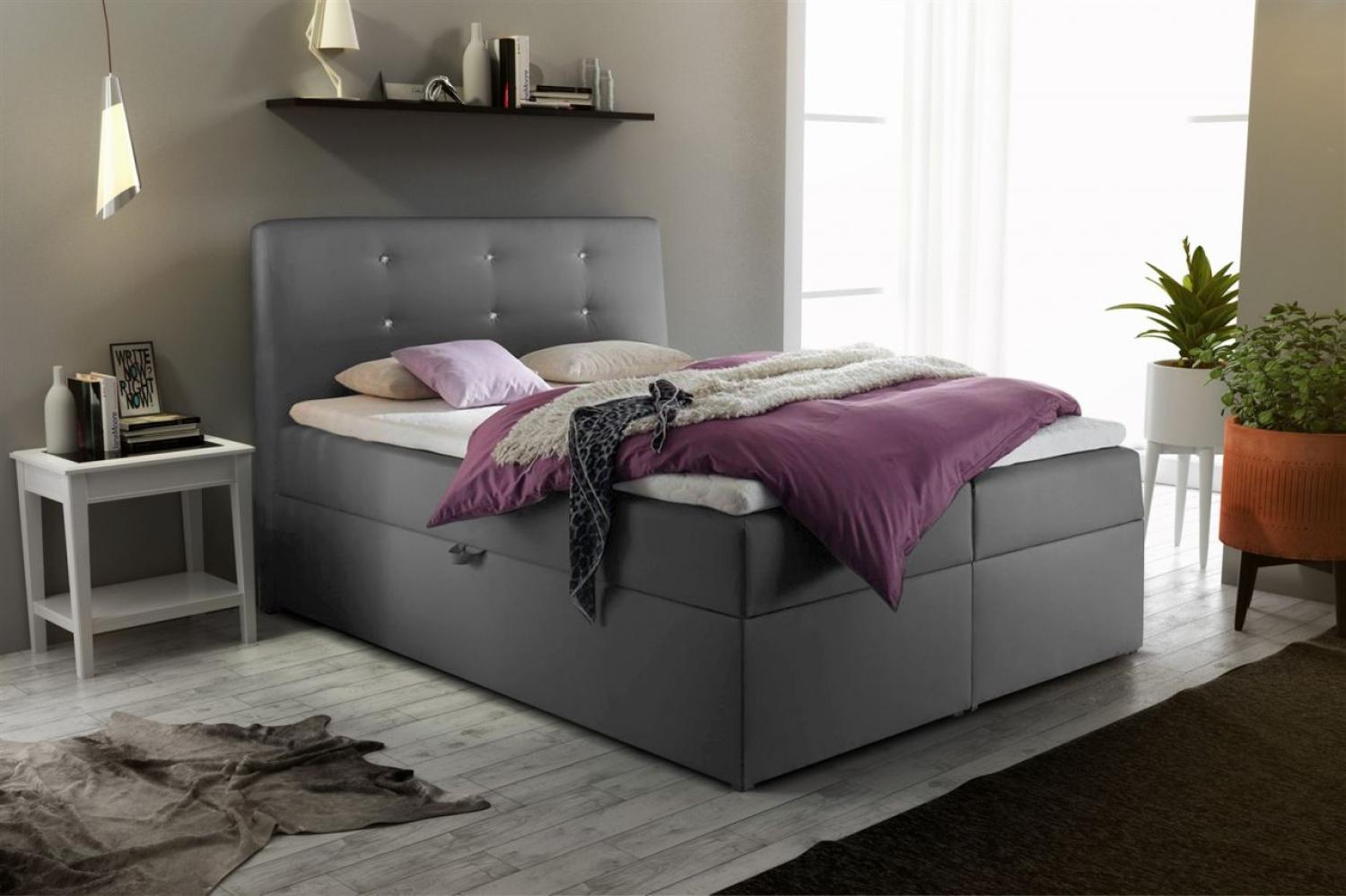 Boxspringbett MONZA mit Bettkasten Kunstleder Grau 180x200 cm Bild 1