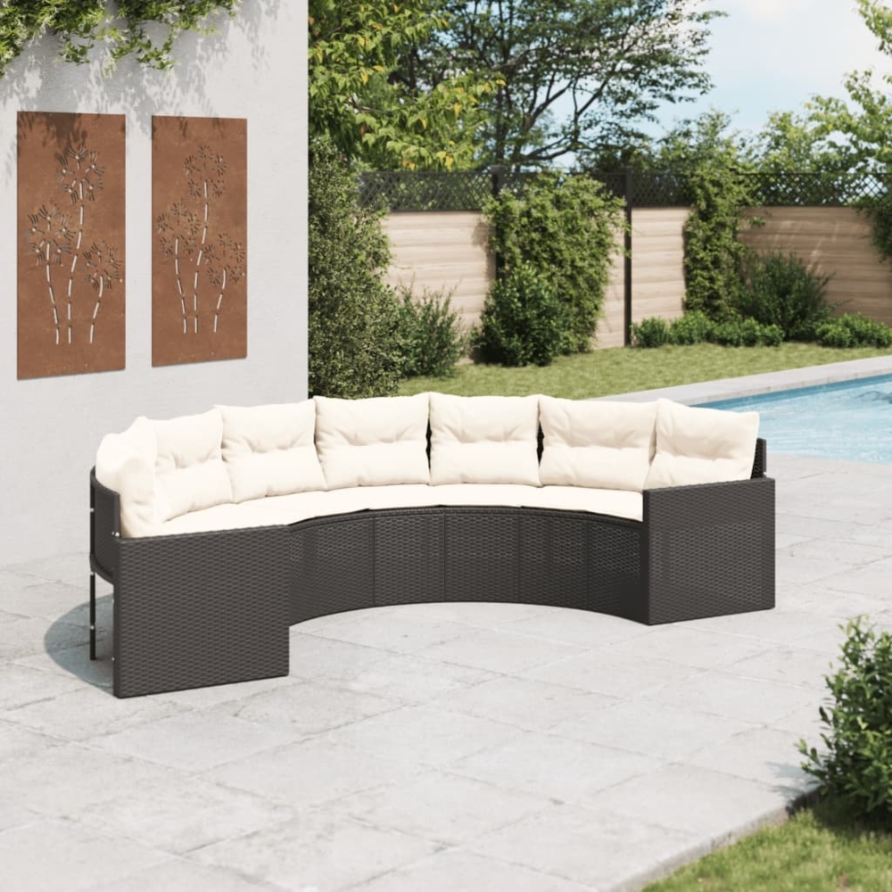 vidaXL Gartensofa mit Kissen Halbrund Schwarz Poly-Rattan 3318513 Bild 1