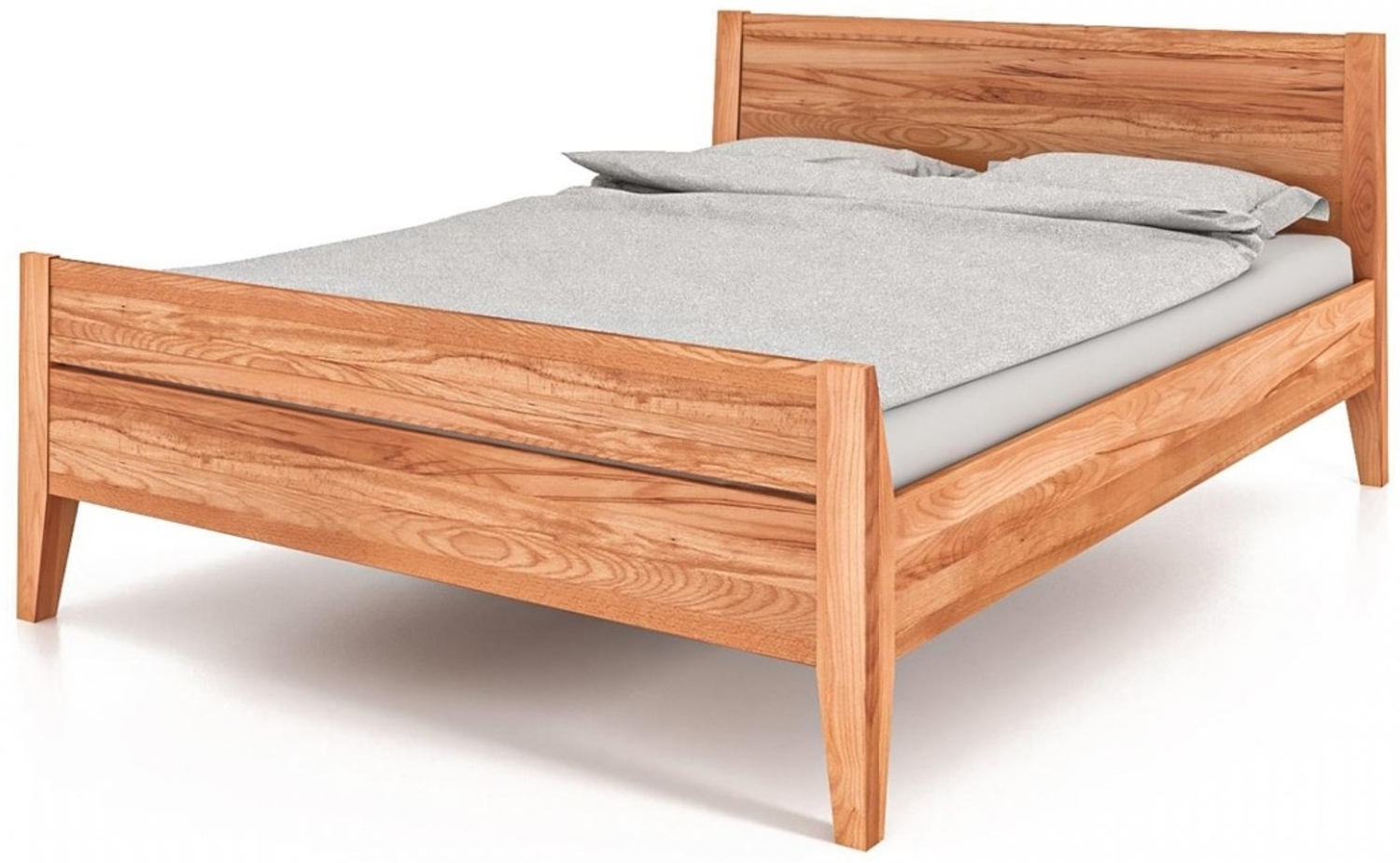 Bett Sydo 8 aus Kernbuche massiv 90x200 cm mit Holzkopfteil und hohem Fußteil Bild 1