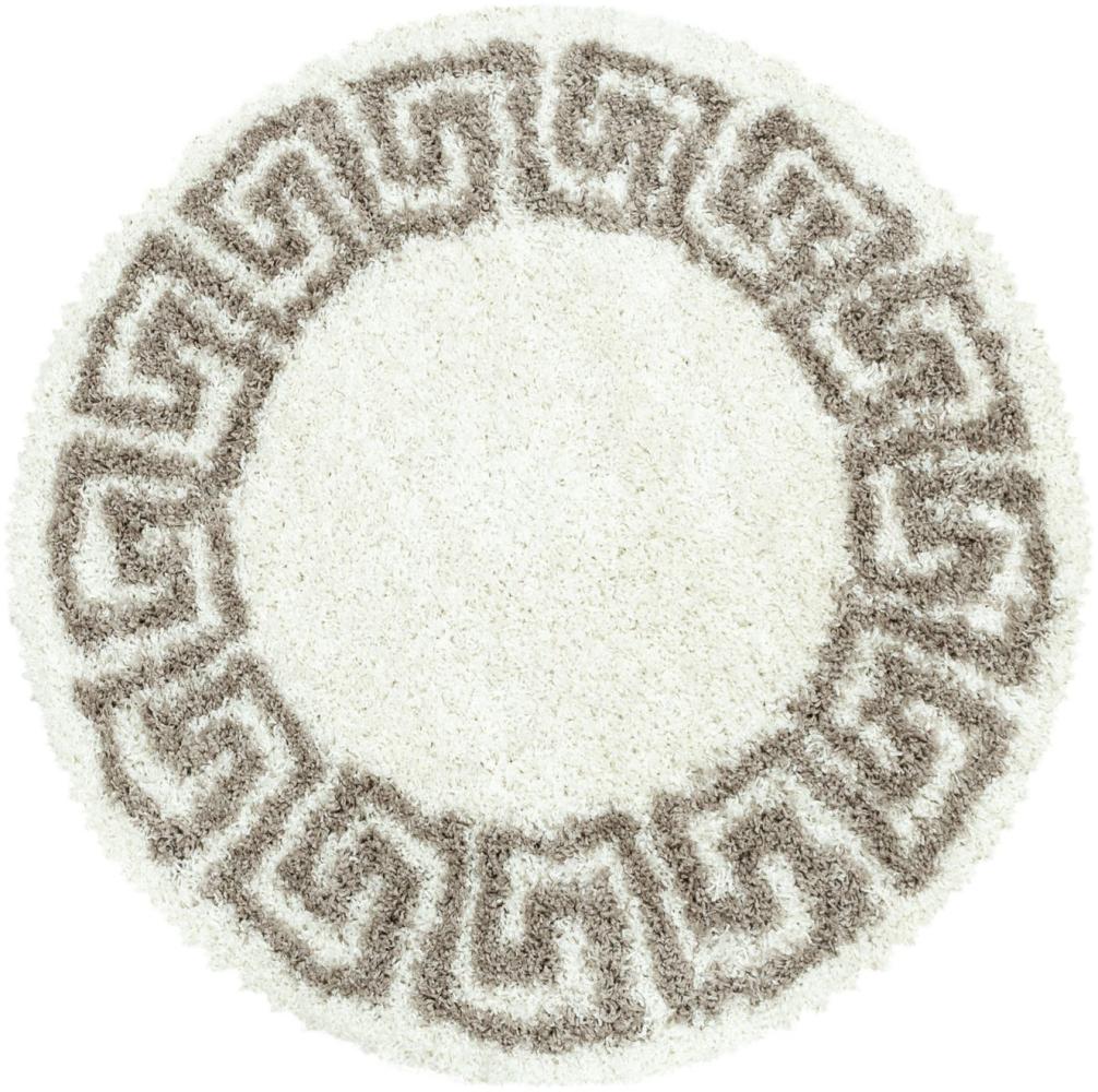 Hochflor Teppich Halo rund - 120 cm Durchmesser - Beige Bild 1
