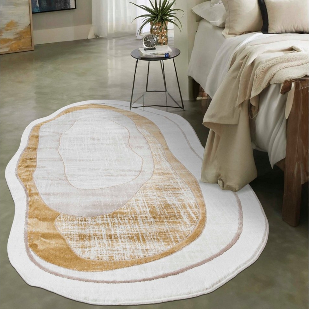 Mazovia Designteppich Modern Unregelmäßig Teppich Weich Teppich für Wohnzimmer Beige Creme, 80x150 cm, Fußbodenheizung Bild 1