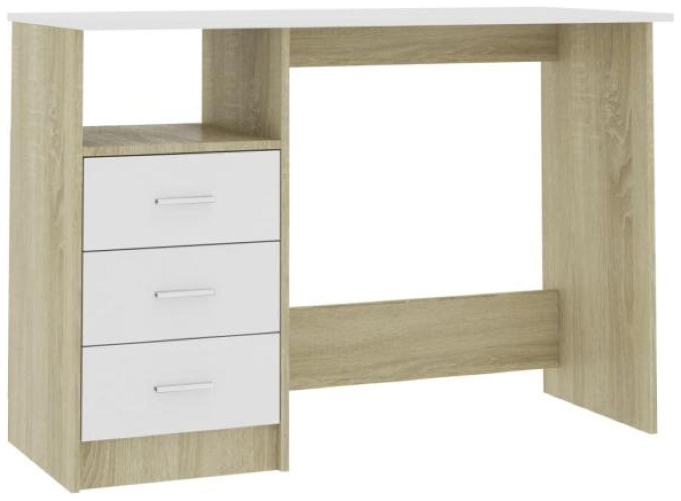 vidaXL Schreibtisch mit Schubladen, Weiß Sonoma-Eiche, 110 x 50 x 76 cm Bild 1