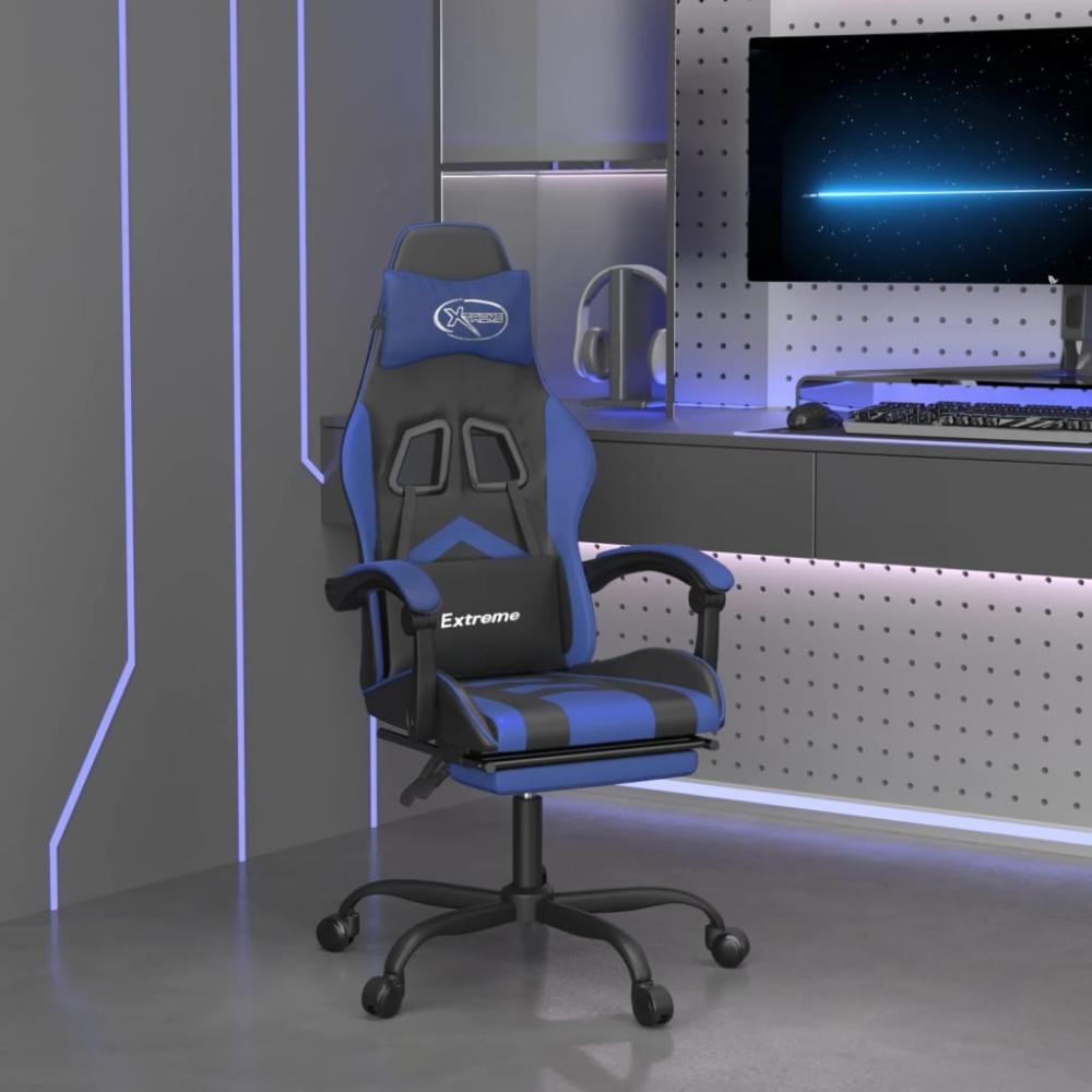 vidaXL Gaming-Stuhl mit Fußstütze Drehbar Schwarz & Blau Kunstleder [349603] Bild 1