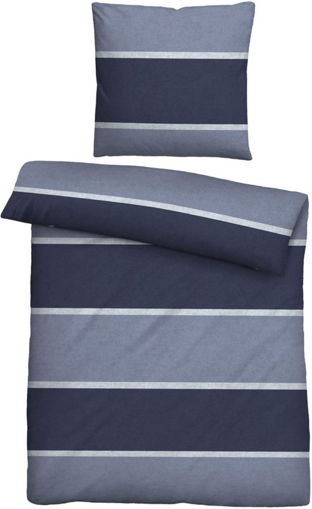 biberna Melange-Flanell Bettwäsche 0840506 BLOCKSTREIFEN, marine, 1x 135x200 cm + 1x 80x80 cm Bild 1
