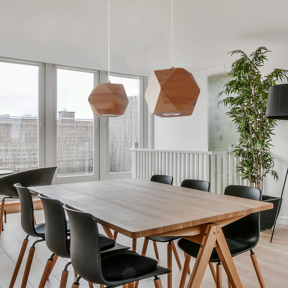 Hängeleuchte, Holz, natur, eckig, GU10, H 120cm Bild 1