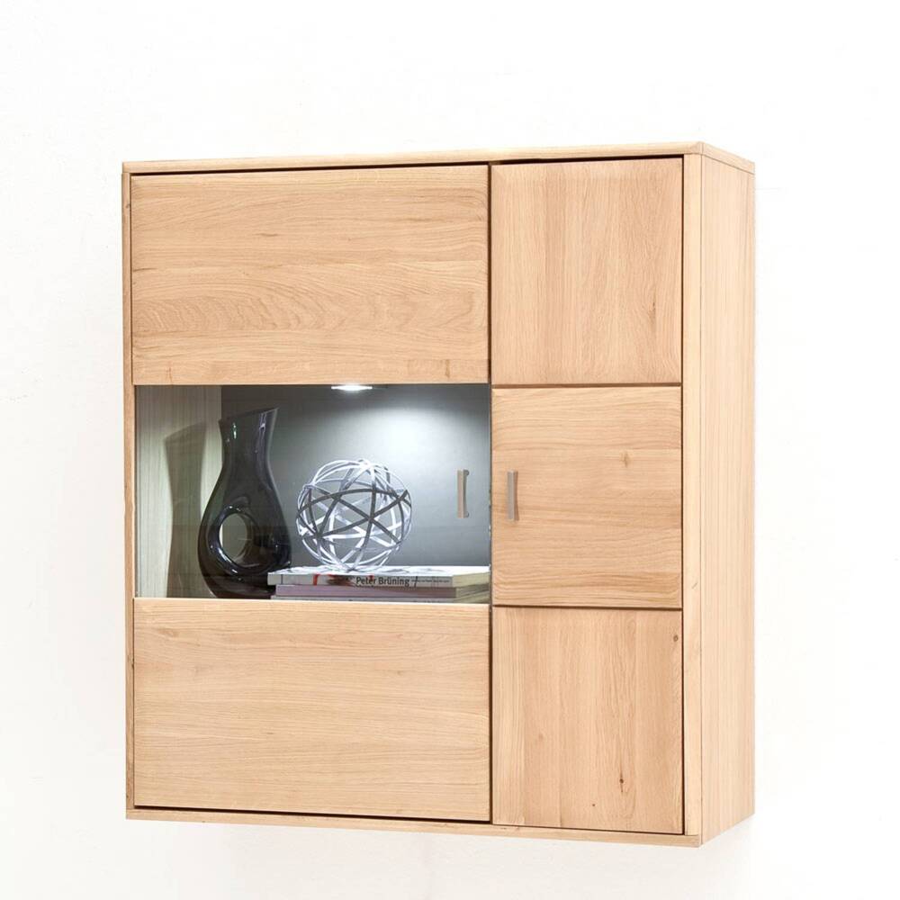 Hängevitrine TIJUANA-05 Wandschrank aus massiver Eiche Bianco, mit LED-Beleuchtung - B/H/T: 94/105/39cm Bild 1