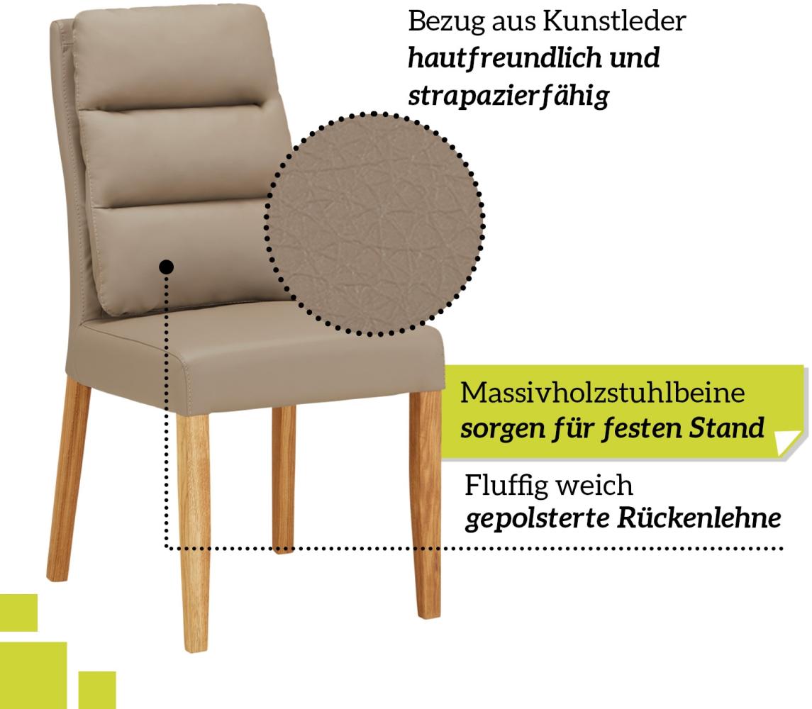 smart 6er Set Esszimmerstühle Bezug aus Kunstleder beige | Stuhlbeine aus Massivholz Eiche geölt - Küchenstuhl, Wohnzimmerstuhl, Polsterstuhl ideal für Esszimmer, Büro Bild 1