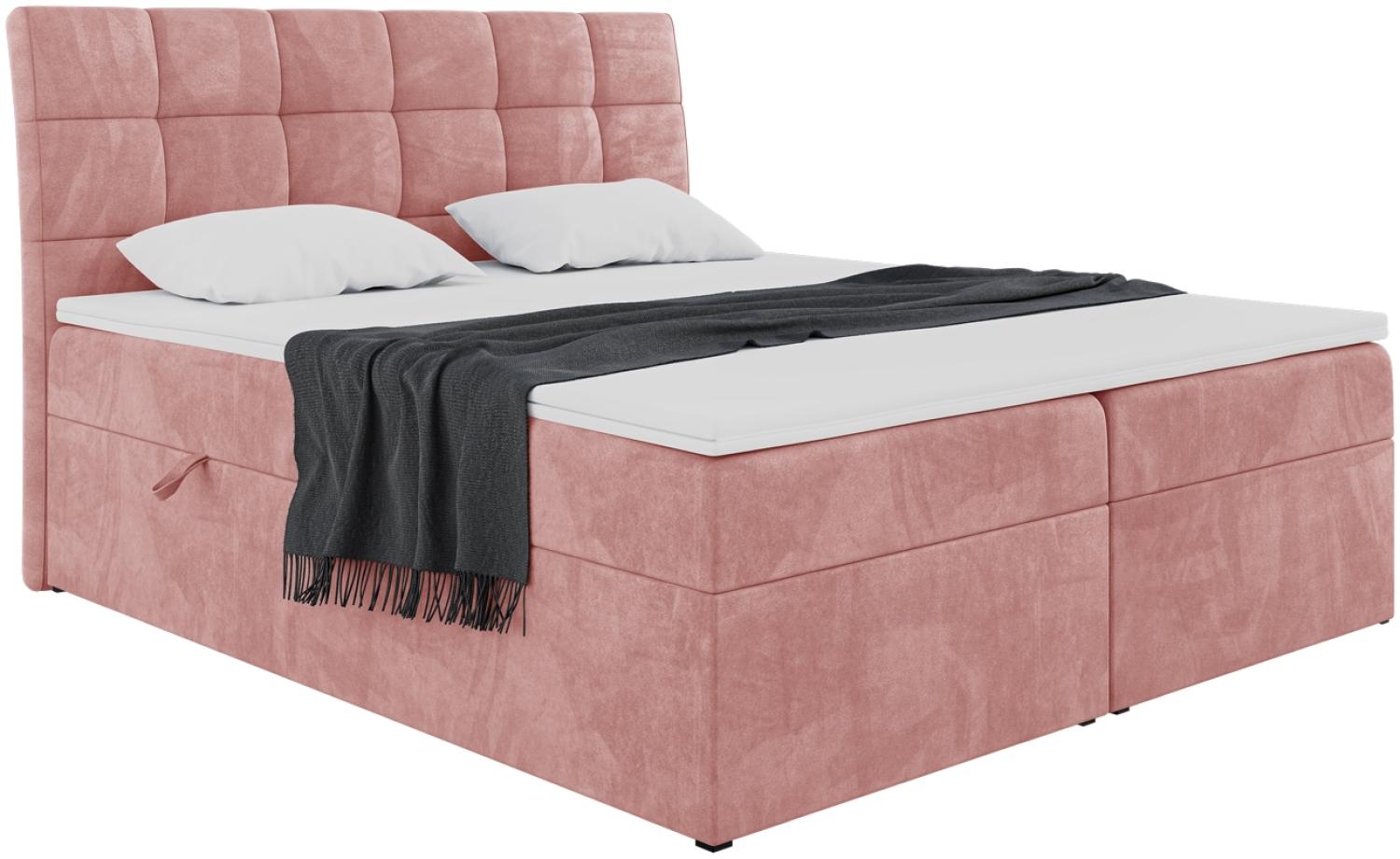 MEBLINI Boxspringbett DRAGO 160x200 cm mit Bettkasten - H4/Rosa Samt Polsterbett - Doppelbett mit Topper & Taschenfederkern-Matratze Bild 1