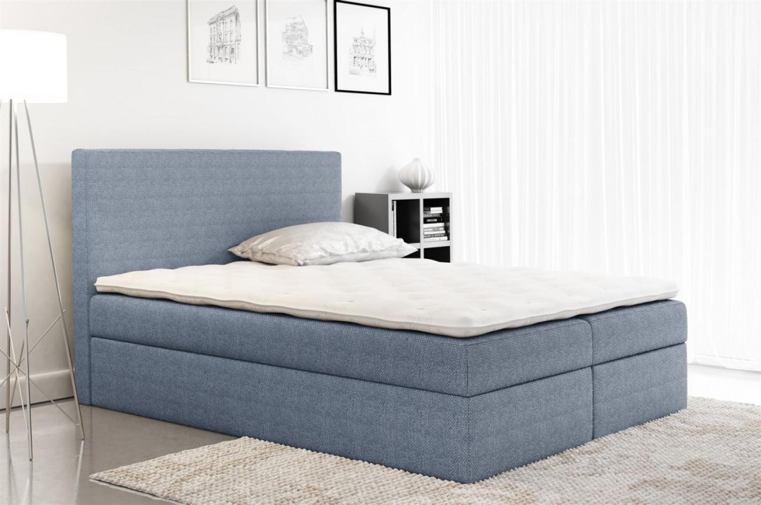 Boxspringbett KELIS Webstoff Hellblau 200x200cm Bild 1