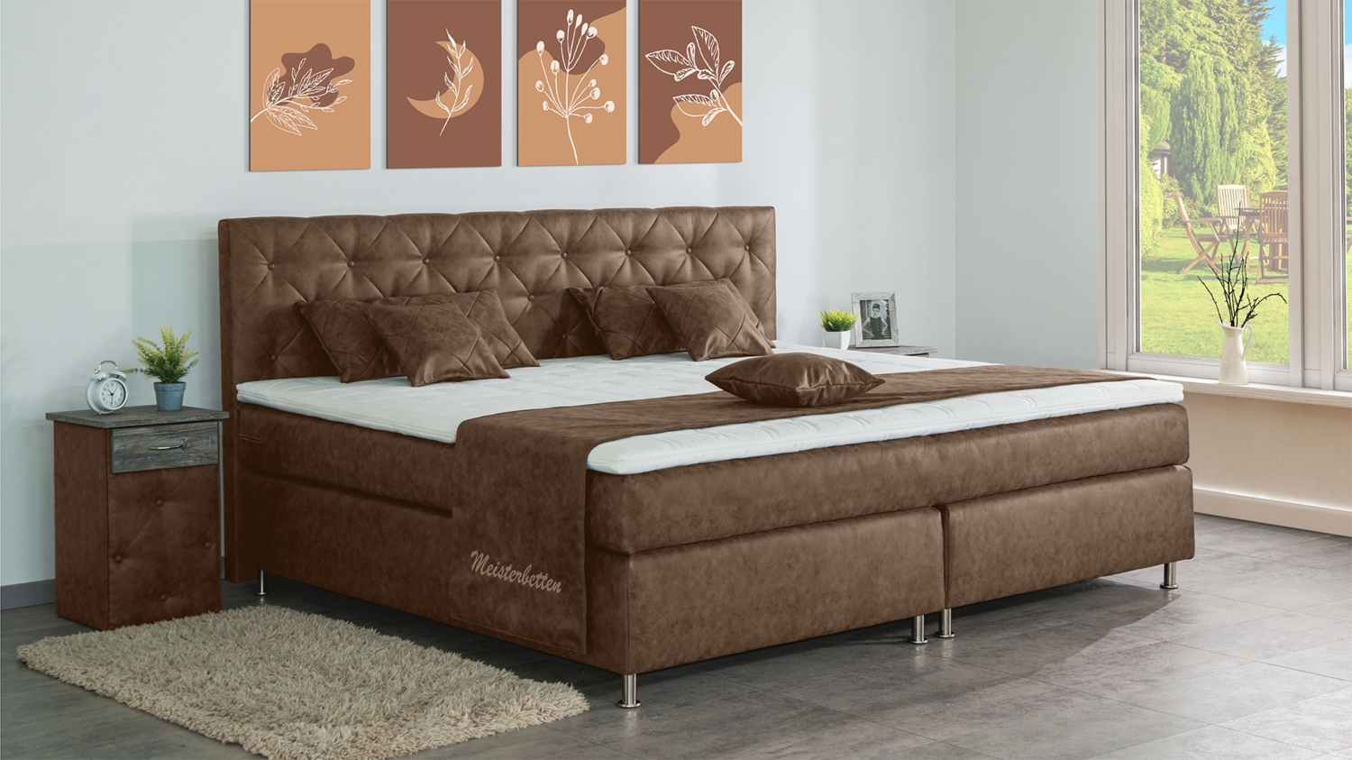 Meisterbetten Boxspringbett Inox 100x220 in MS-Nougat, Matratzenbezug Nano, Ergoflex-Topper Bild 1