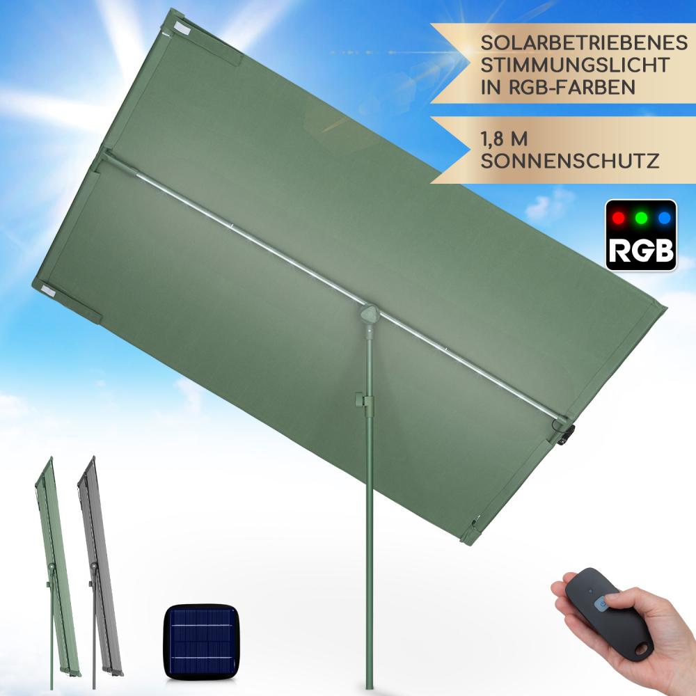 blumfeldt Bayonne Sonnenschirm 130 x 180 cm Polyester UV 50 Solar LED Grün Bild 1