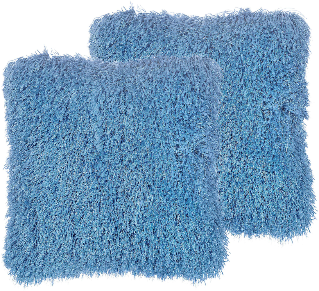 Kissen 2er Set CIDE Bouclé 45 x 45 cm Kein Muster Blau Bild 1