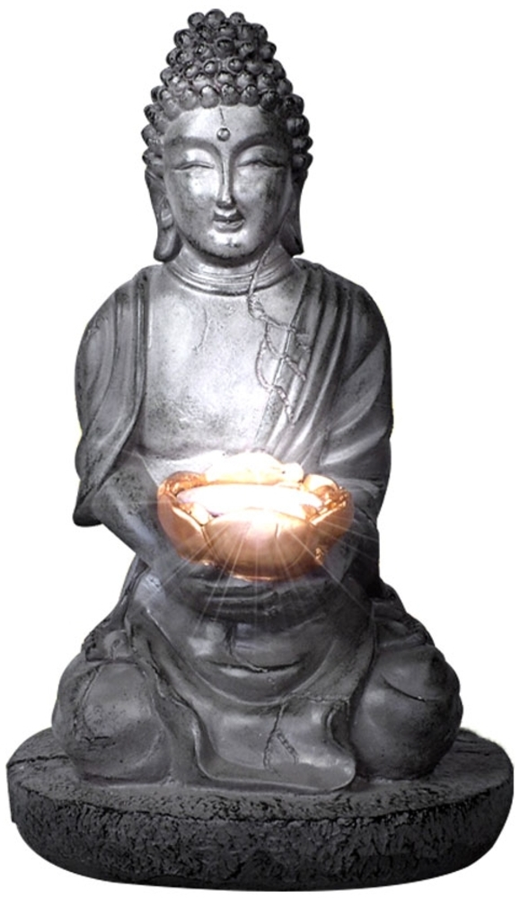 LED Solarleuchte BUDDHA aus Kunststoff in grau Bild 1