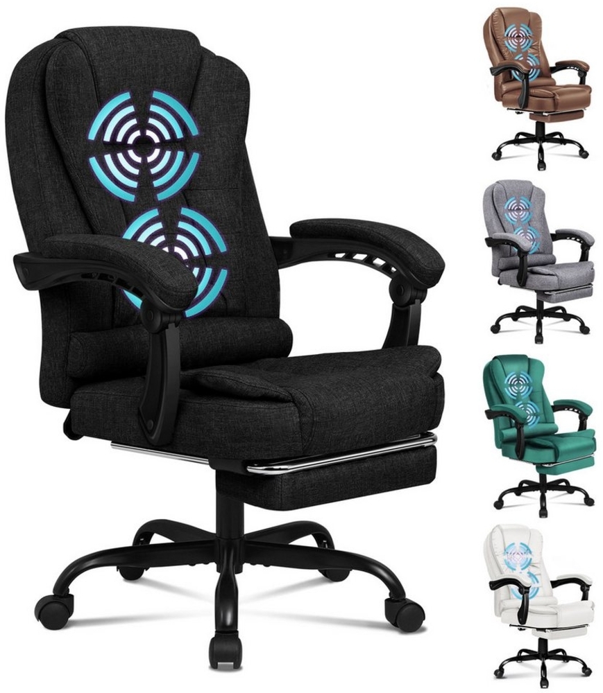 ALFORDSON Bürostuhl mit Massagefunktion, Fußstütze und 150°-Neigung mit SGS-Gasdruckfeder, (1 St), drehbarer Gaming-Stuhl für Computer-Arbeitstische, Dunkelschwarz Bild 1