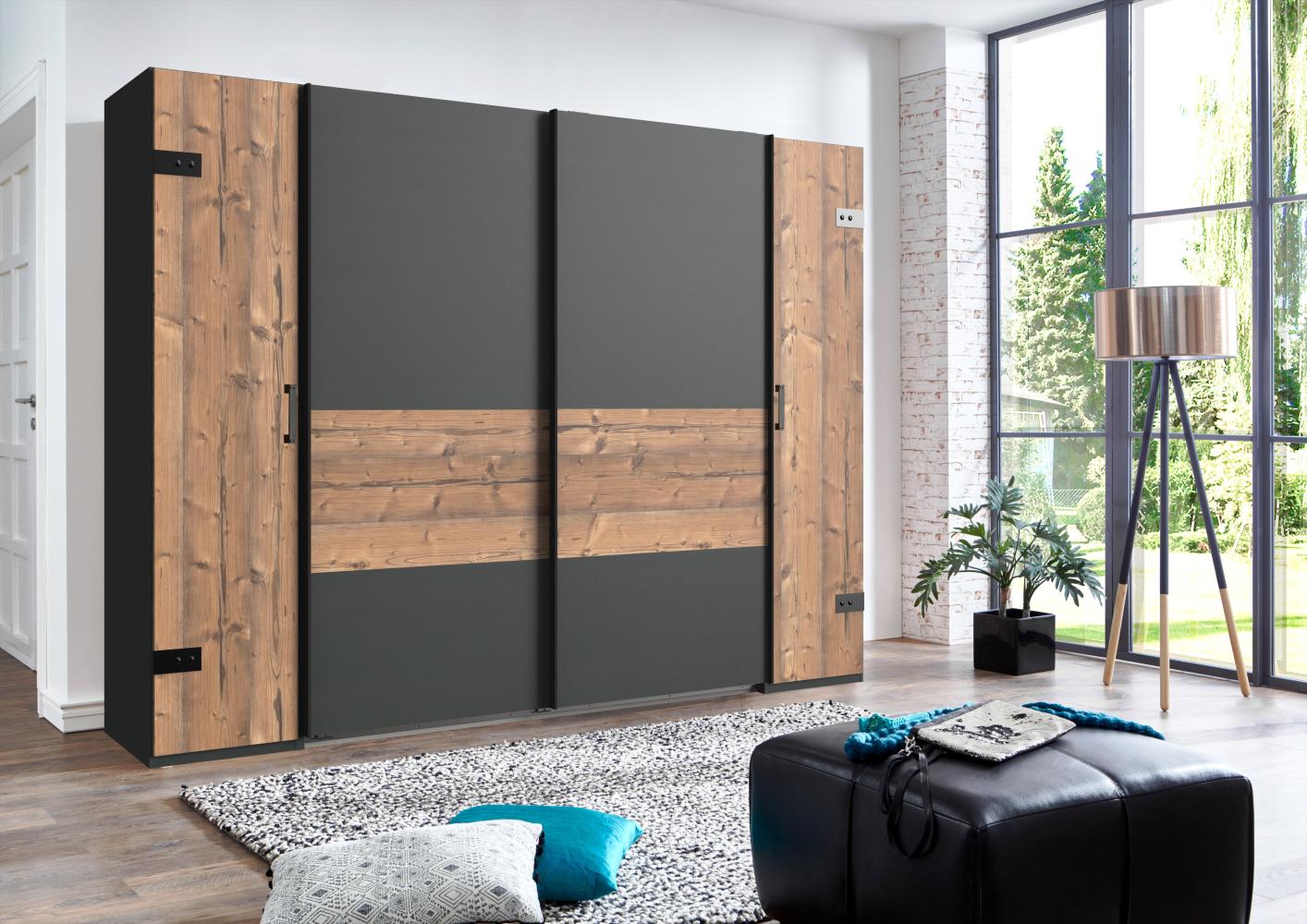 Schwebetürenschrank STOCKHOLM 272cm grau braun Weißtanne Bild 1