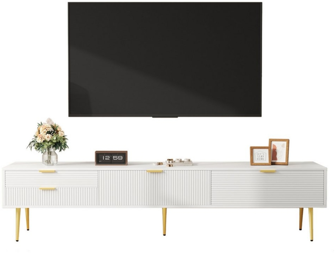 OKWISH Lowboard mit Wellenmuster-Design (Fernsehtisch,TV-Board,TV-Ständer, 1 St, 2 Schubladen und 2 Klapptüren), mit wunderschöne Linienmuster, Kabellöchern für Geräte Bild 1