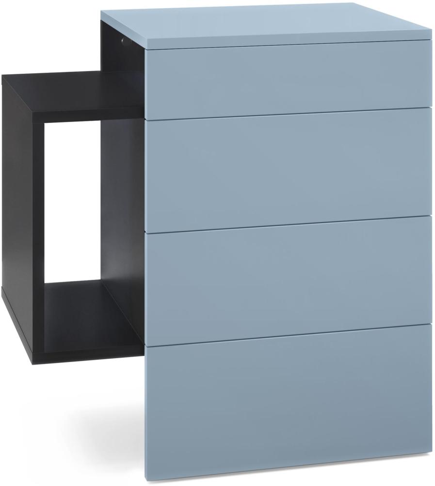 Vladon Nachttisch Queens, Nachttischschrank mit 2 Schubladen und 1 seitlichem Fach zur Wandmontage, Schwarz matt/Denim matt (60 x 63 x 36 cm) Bild 1