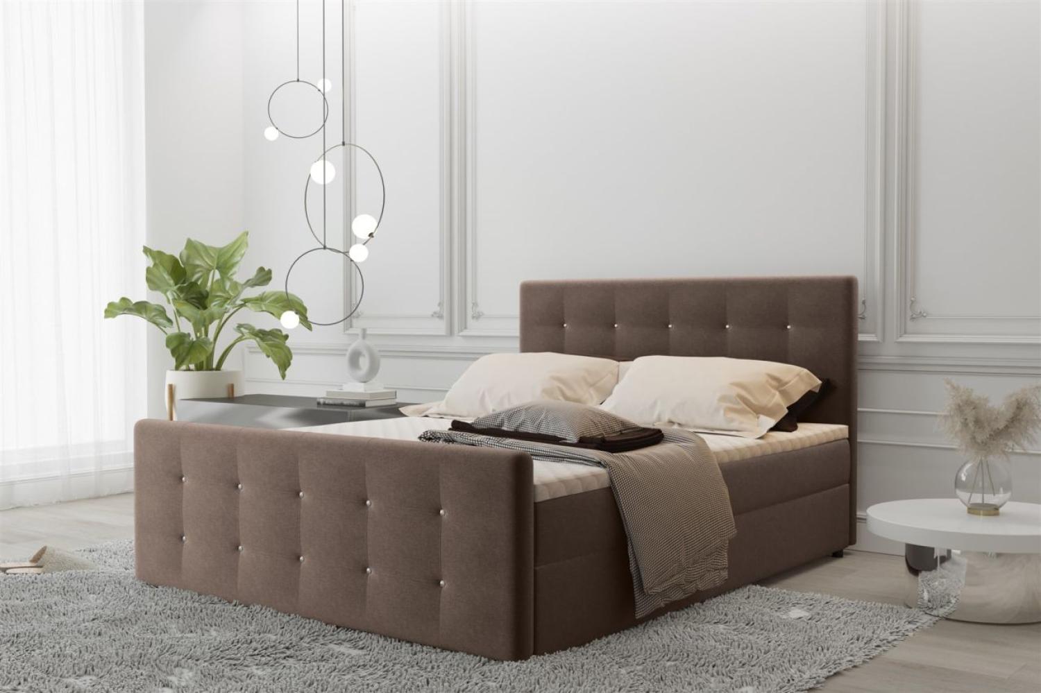 Boxspringbett Schlafzimmerbett MAURO 140x200cm Stoff Soro Braun inkl. Bettkasten Bild 1