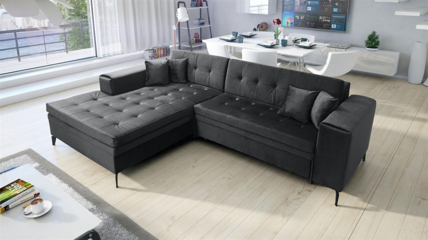 Ecksofa mit Schlaffunktion CHARLES in Stoff Monolith Anthrazit Ottomane Links Bild 1