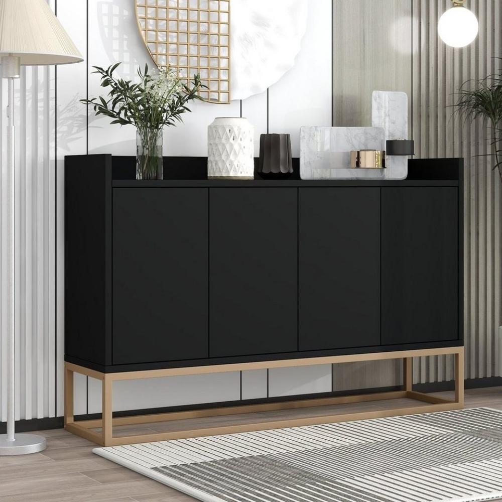 Odikalo Sideboard Anrichte Lagerschrank Schuhschrank 4 Tür griffloser weiß/schwarz/blau Bild 1