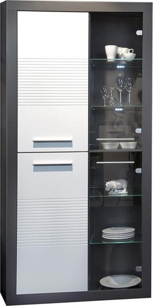 Vitrine KOLIBRI grau MDF weiß Hochglanz mit LED Bild 1