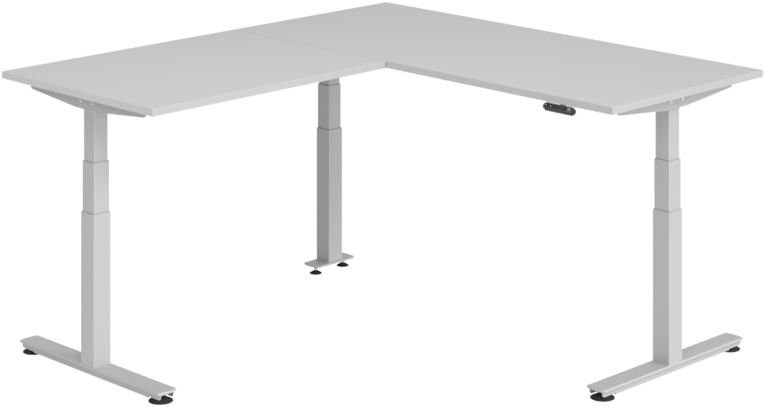bümö Eckschreibtisch elektrisch höhenverstellbar L-Form: 180 x 200 cm in grau, Gestell silber - Stehschreibtisch mit Memory-Steuerung, elektrischer XXL Schreibtisch für die Ecke, XDSMW-1912-5-S Bild 1