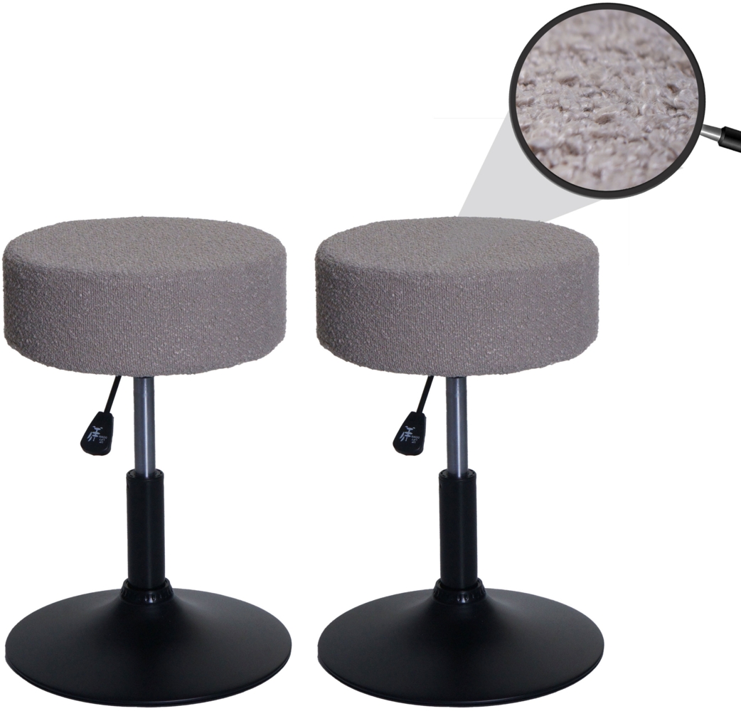 2er-Set Hocker HWC-C22, Sitzhocker Schminkhocker, höhenverstellbar drehbar Ø 37cm Stoff Bouclé 450g/m² FSC® ~ taupe Bild 1
