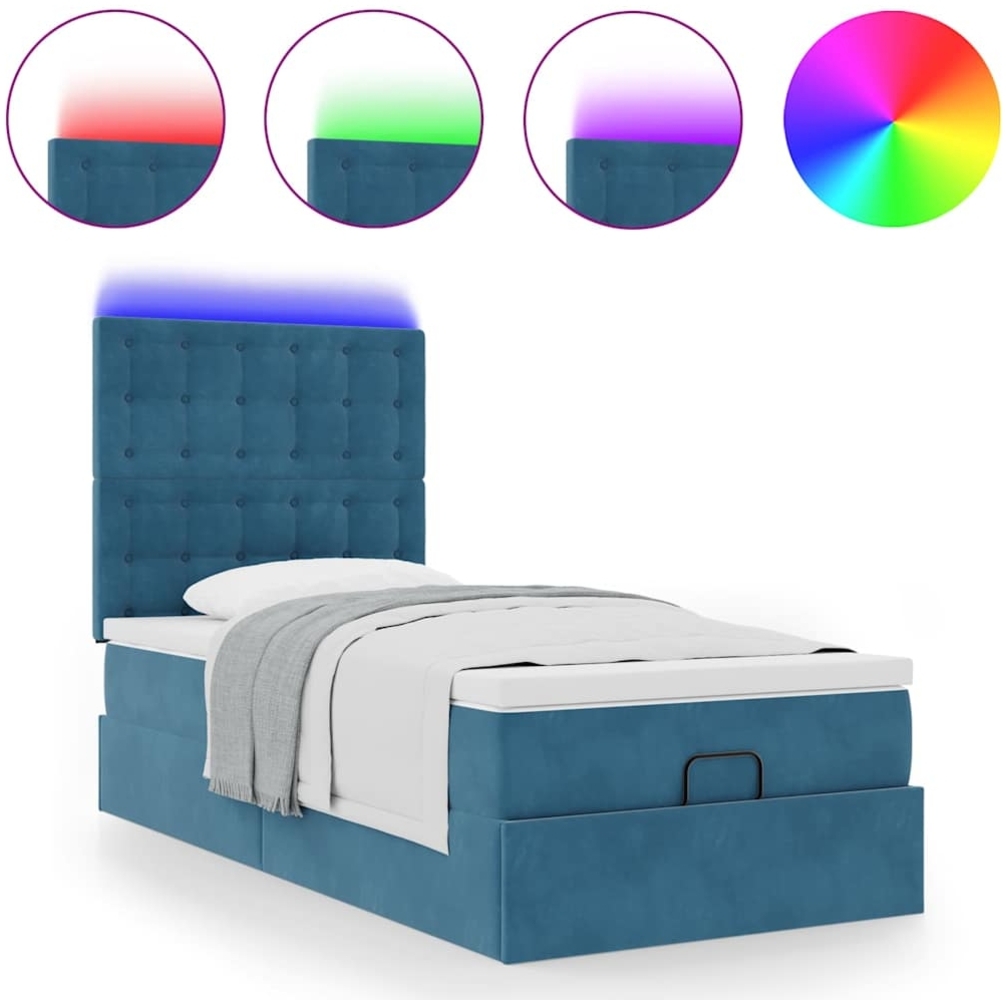 vidaXL Ottoman-Bett mit Matratzen & LEDs Dunkelblau 80x200 cm Samt 3314430 Bild 1