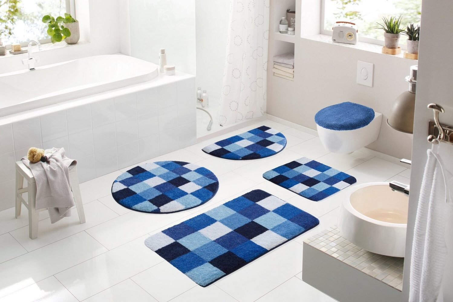 Grund Badematte Mosaik, Badvorleger, Badezimmer Teppich, sehr weich, Höhe 20 mm, rutschhemmend beschichtet, fußbodenheizungsgeeignet, Kunstfaser, rund, angenehm weich, auch als 3 teiliges Set erhältlich, Made in Europe Bild 1