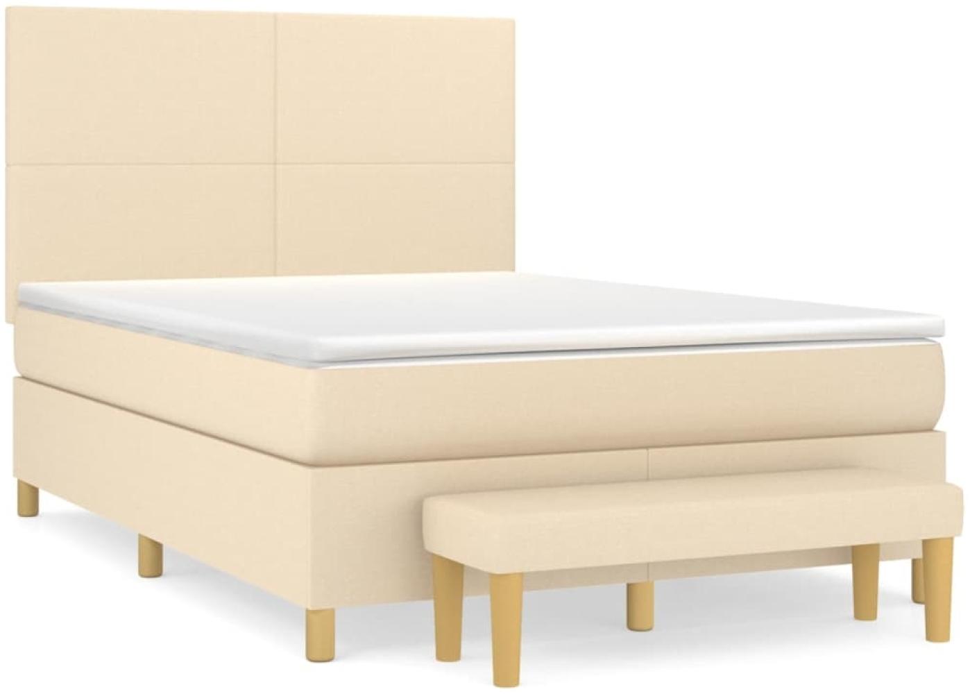 vidaXL Boxspringbett mit Matratze Stoff Creme 140x200 cm, Härtegrad: H2 [3137002] Bild 1