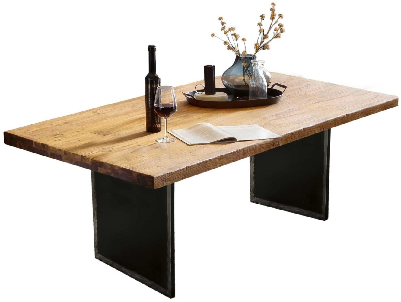 Esstisch TOPS & TABLES 100 x 240 x 77 cm recyceltes Teak Metall Natur Schwarz Bild 1