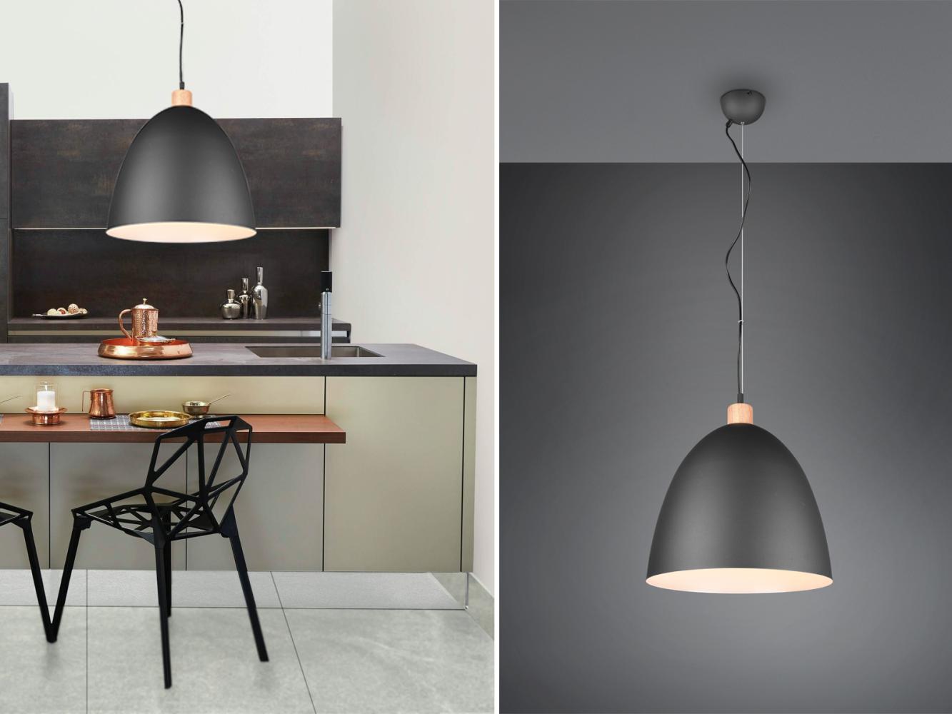 LED Pendelleuchte Lampenschirm Metall/Holz Schwarz dimmbar Ø40cm Bild 1