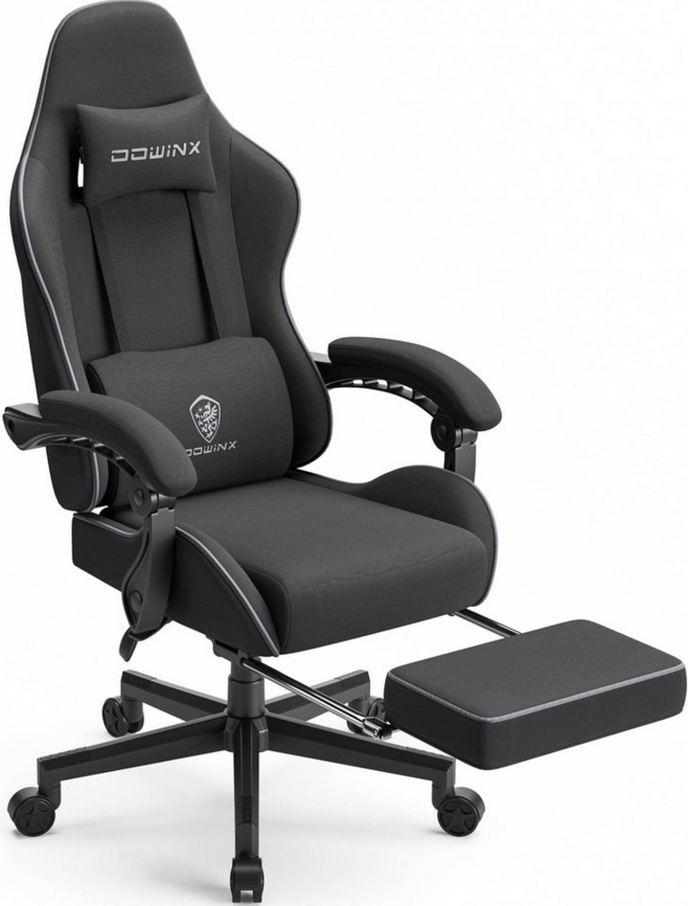 Dowinx Gaming-Stuhl Ergonomisches Design mit Massage-Lendenwirbelstütze, verstellbarer Drehstuhl mit Fußstütze, schwarz Bild 1