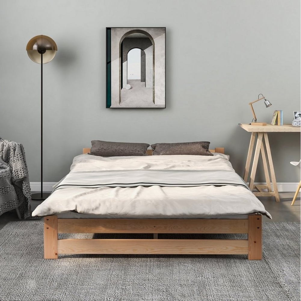 Sweiko Futonbett, Massivholzbett Doppelbett mit Kopfteil und Lattenrost, 200x140cm Bild 1