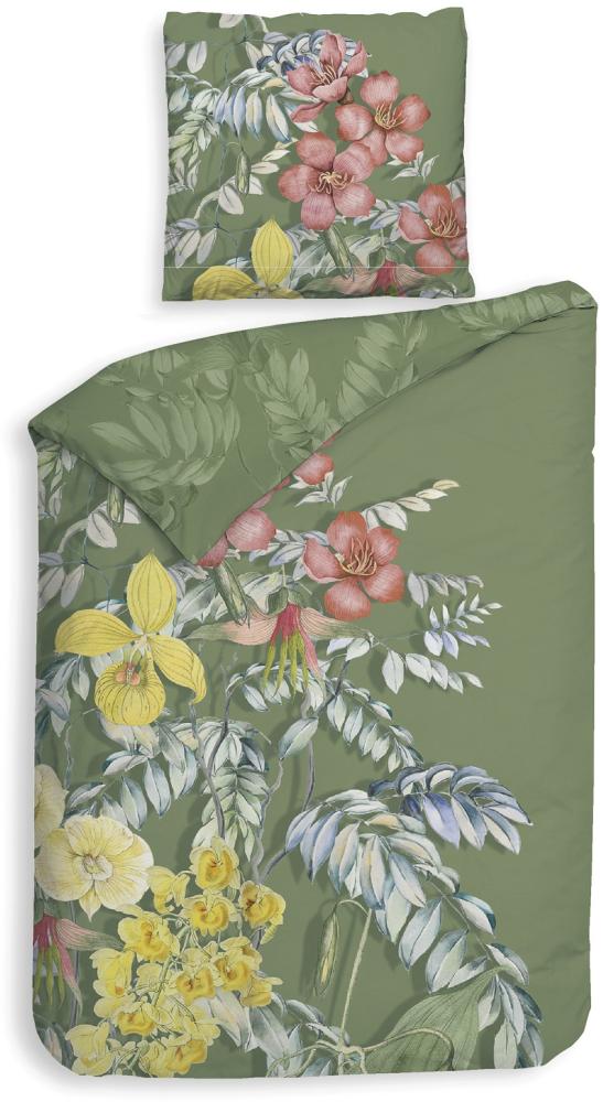 Heckett & Lane Mako-Satin Bettwäsche 135x200 Jean Green Blüten Tropic grün gelb Bild 1