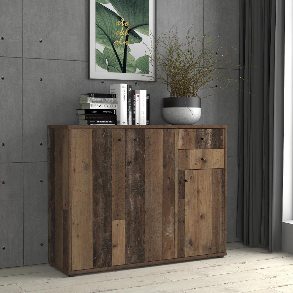 Kommode Sideboard mit Stauraum, 109 x 85 x 35 cm, Old Wood Altholz Nb. Dekor Optik Bild 1