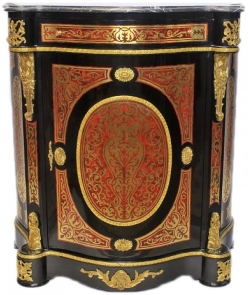 Casa Padrino Barock Boulle Kommode Schwarz / Gold / Rot mit Marmorplatte 80 x H105 cm - Möbel Schrank Sideboard Bild 1