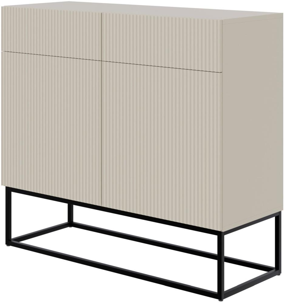 Selsey 'Veldio' Sideboard 2-türig mit Schubladen, graubeige mit schwarzem Metallgestell, ca. 90 x 100 x 38 cm Bild 1