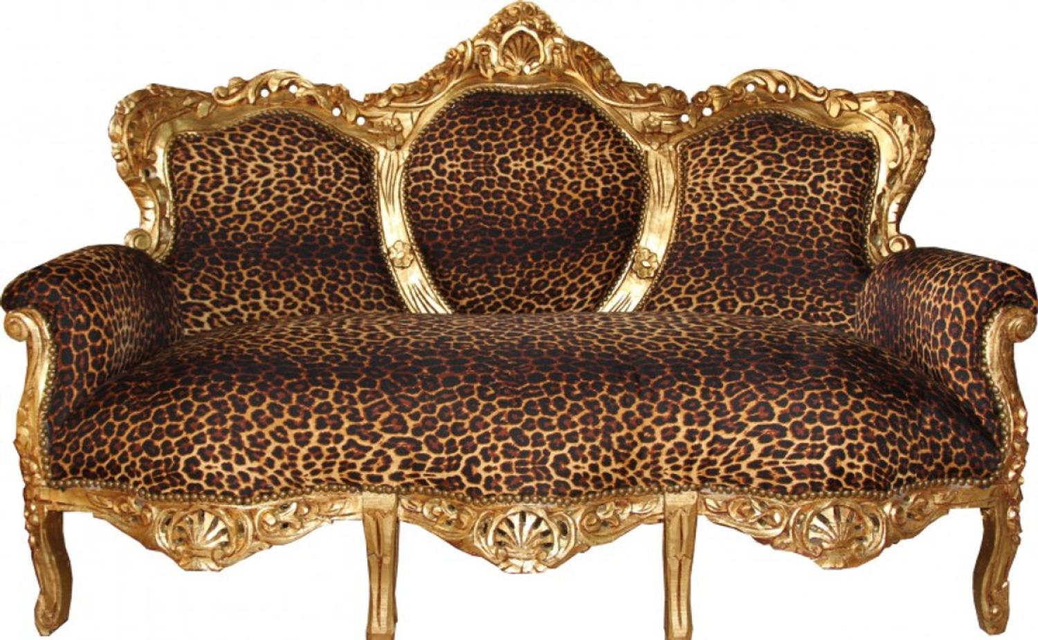 Casa Padrino Barock 3er Sofa "King" Leopard/Gold - Antik Möbel Bild 1