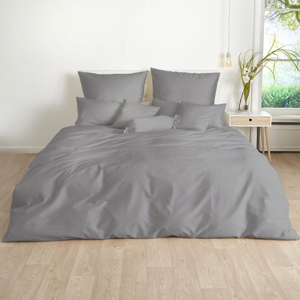 Traumschlaf Uni Mako-Satin Bettwäsche | 200x220 cm + 2 x 40 x 80 cm | graphit Bild 1