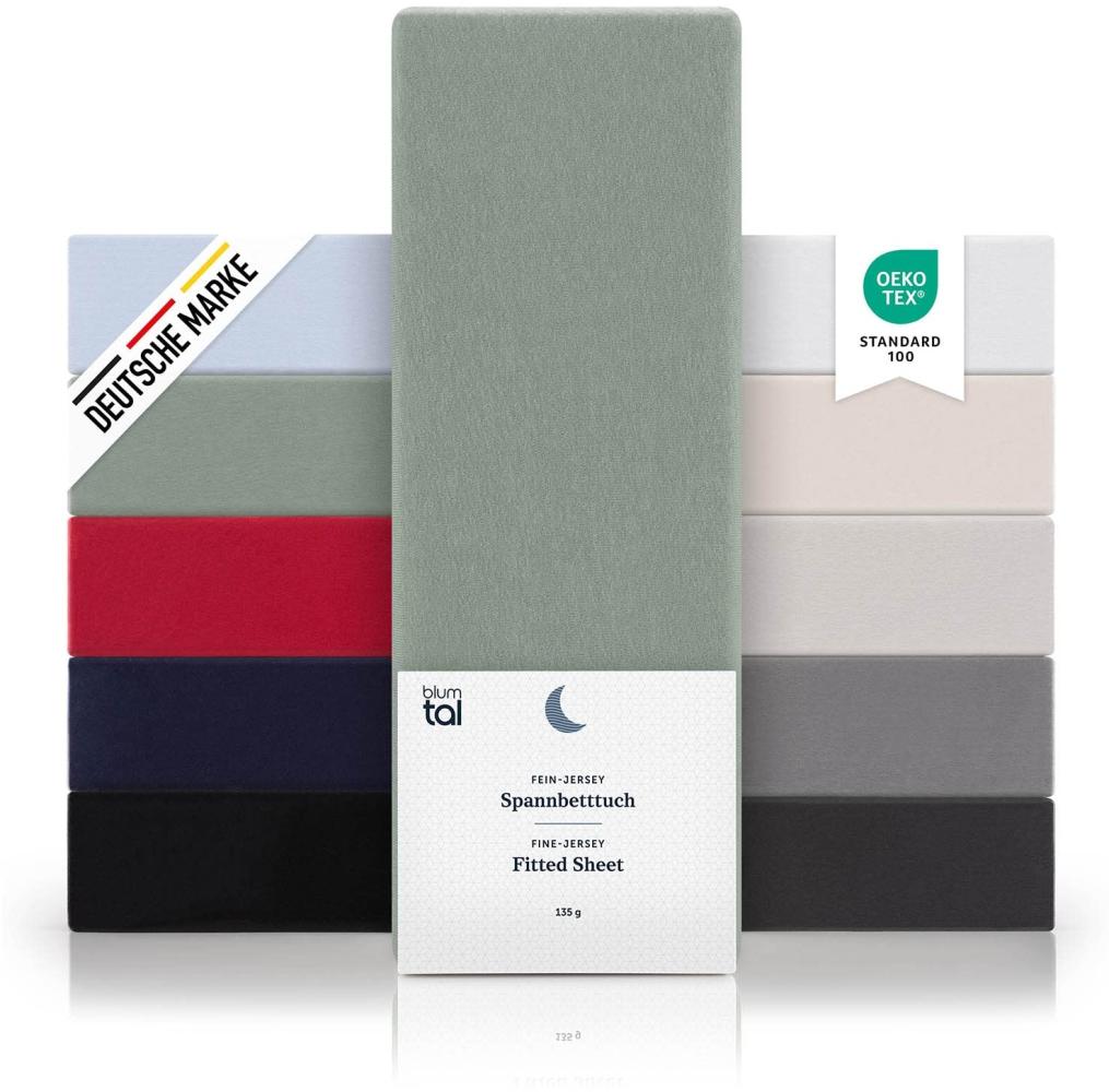 Blumtal® Spannbettlaken 135x190cm Basics Jersey - Bettlaken 135x190cm aus 100% Baumwolle - Oeko-TEX zertifiziertes Spannbetttuch 135x190cm - Matratzenbezug 135x190cm - Bettbezug - Summergreen - Grün Bild 1