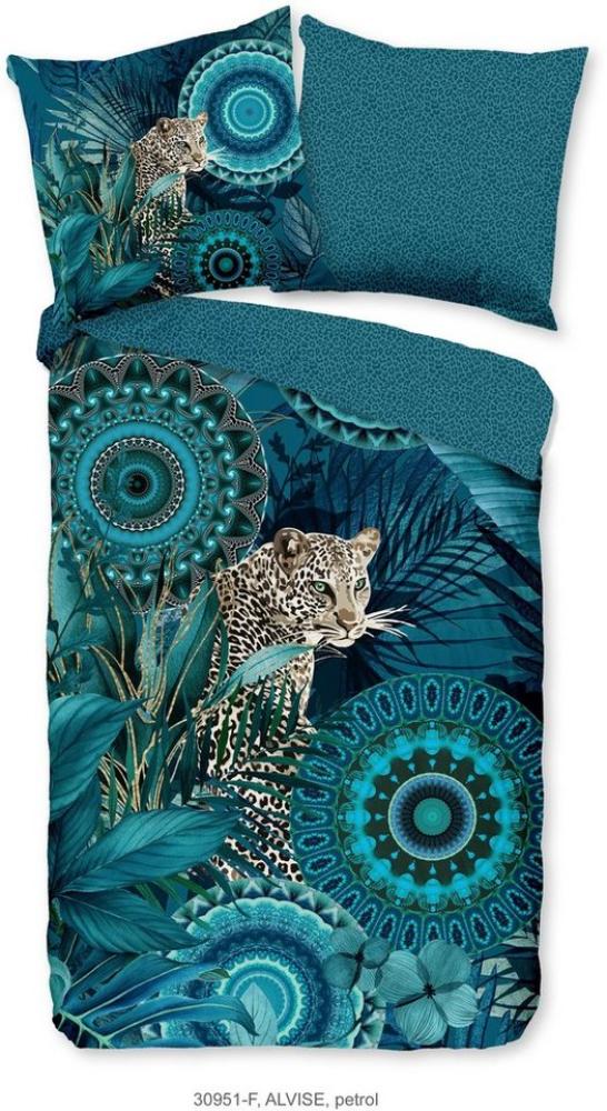 hip Flanell Bettwäsche 135x200 Alvise Leopard Mandala Wende Blätter petrol 30951 Bild 1